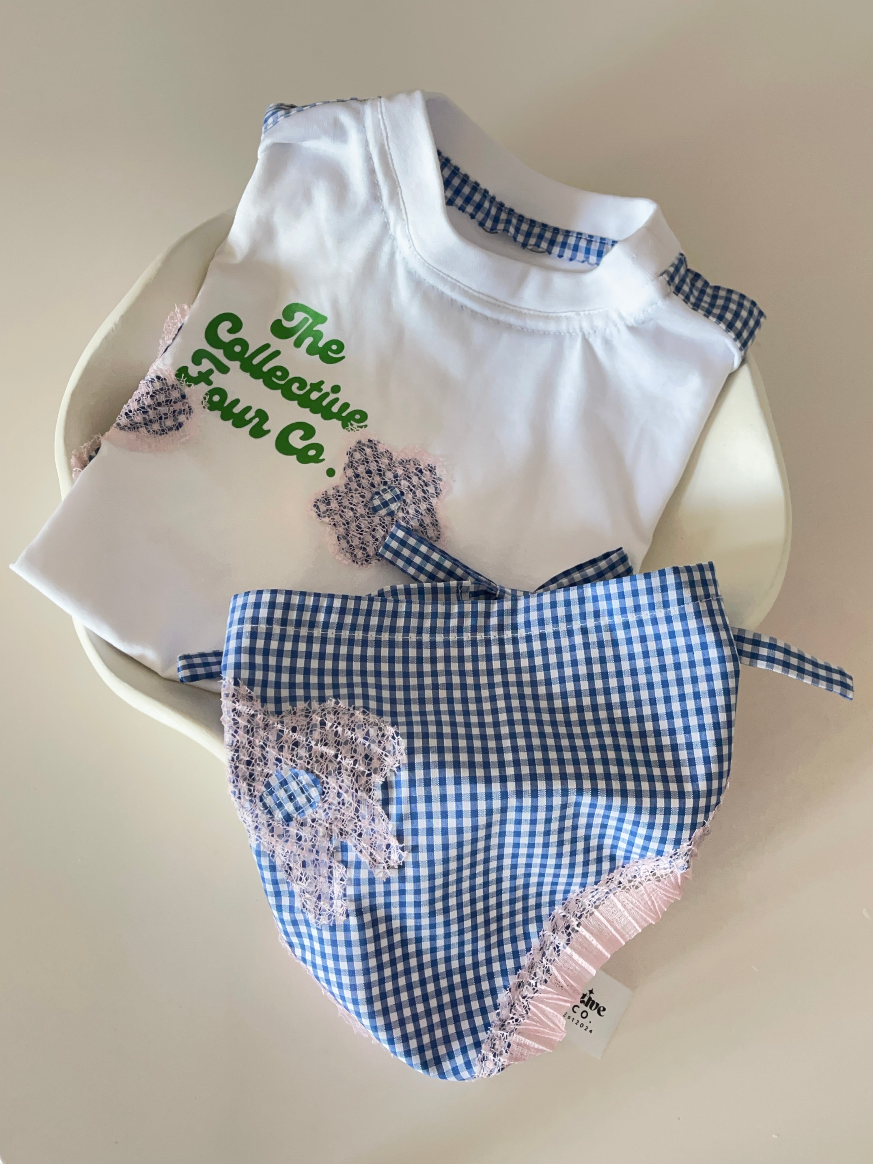Gingham Daisy Dress & Headscarf Set